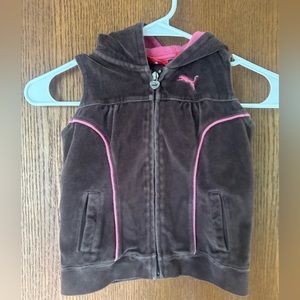 Puma Brown Velour Hooded Zip Up Vest with Pink Piping Size 4T